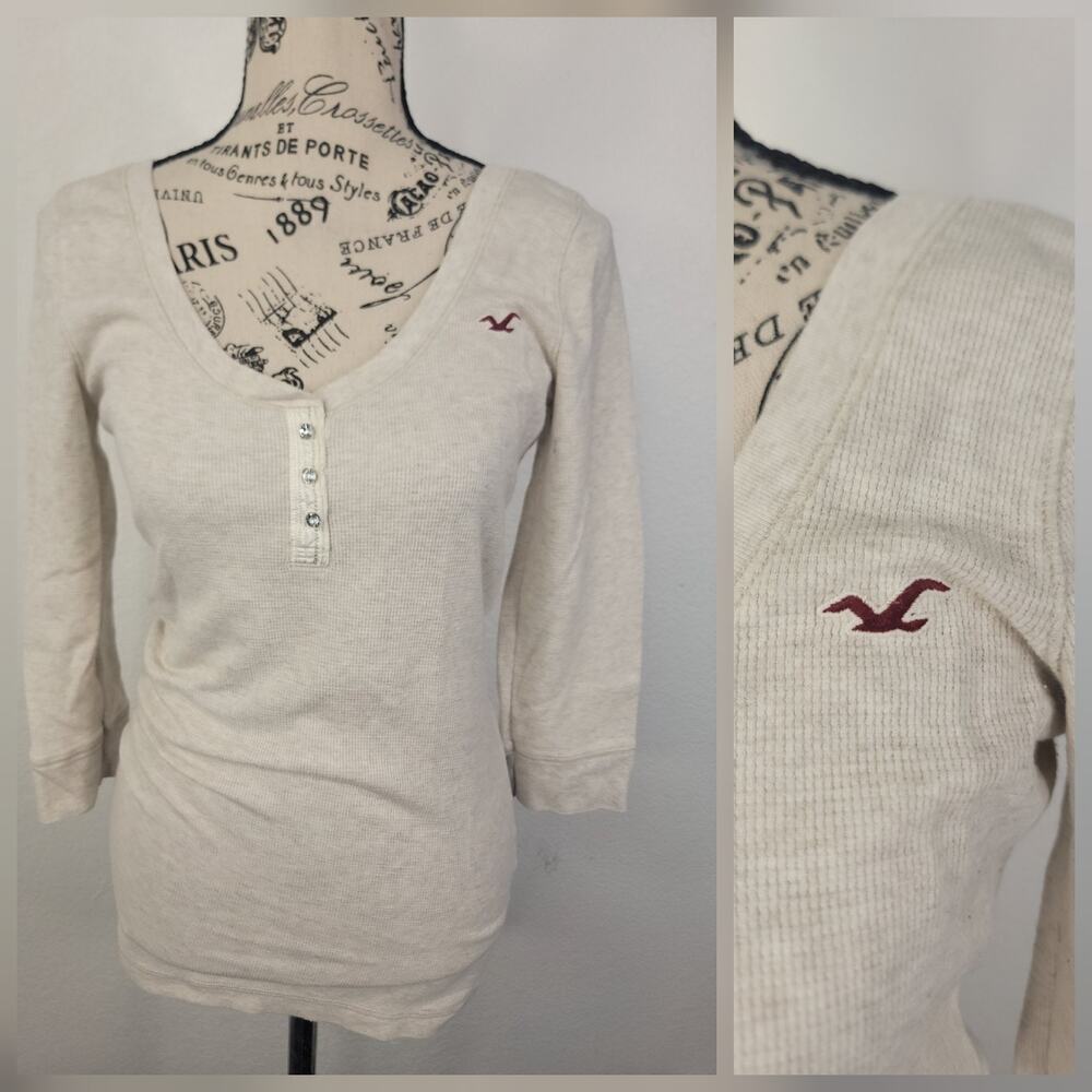 Hollister Babydoll Top Large Bella Elena 3/4 Sleeves Waffle Kint Henley Layer